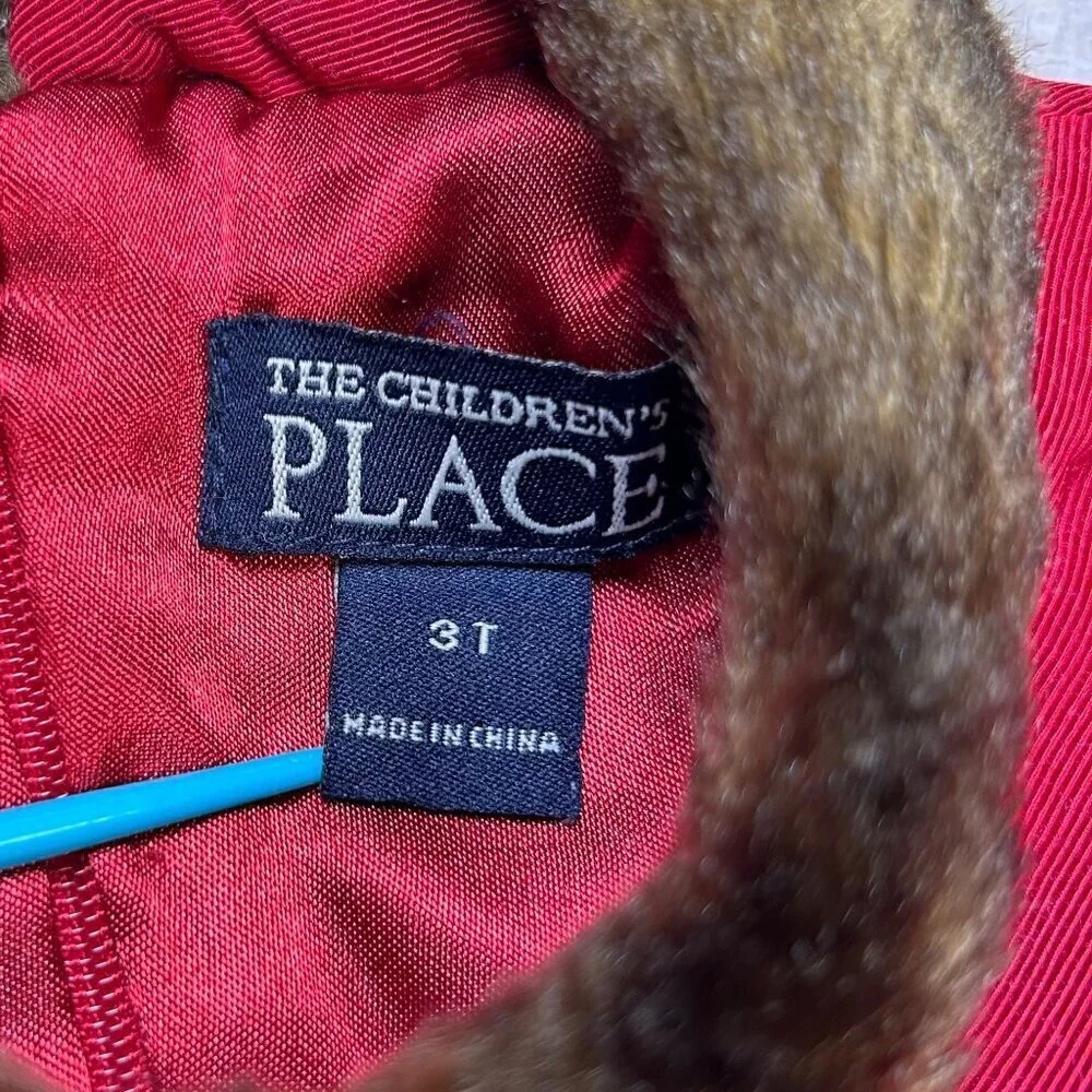 The Children’s Place 3T Red Brocade Faux Fur Collar Dress Party Holiday Christma